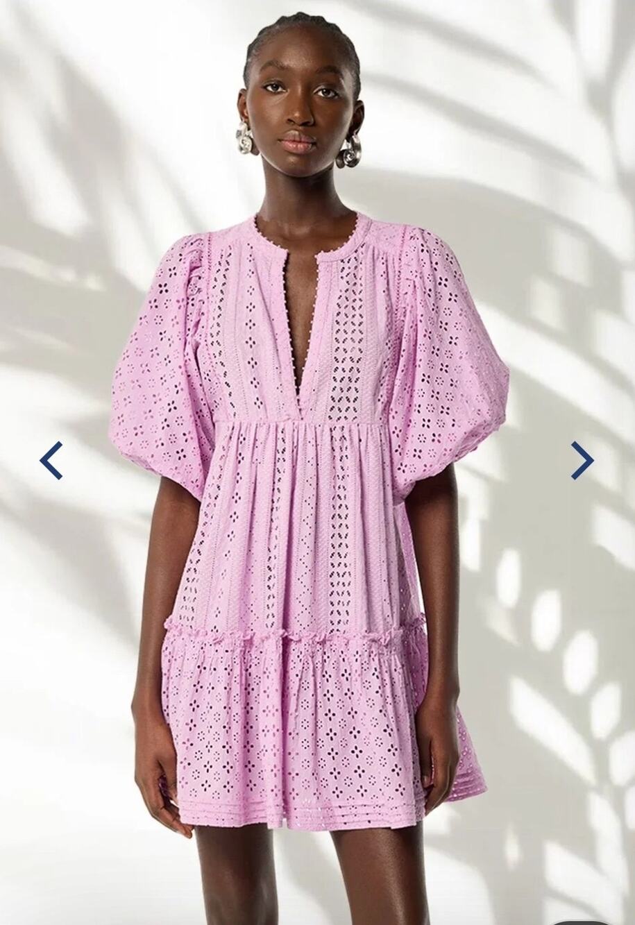 NWT Poupette St Barth Aria Mini Dress Beaded Eyelet Lace Babydoll Cotton M/L